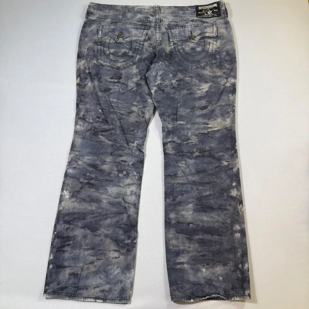 True Religion Ricky Big T Jeans Mens 44x33 Grey Cloud Wash Straight Flap Pockets